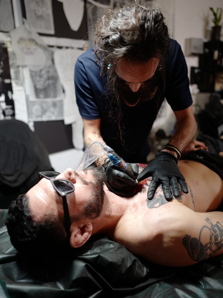 Shervin tattooing at his San Francisco studio